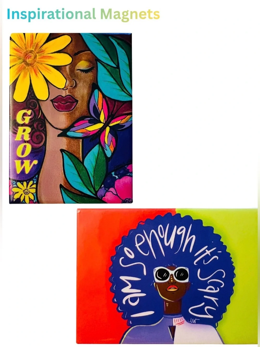 MAGNETS: Colorful Inspirational Magnet Set w/Afrocentric Designs, EUC